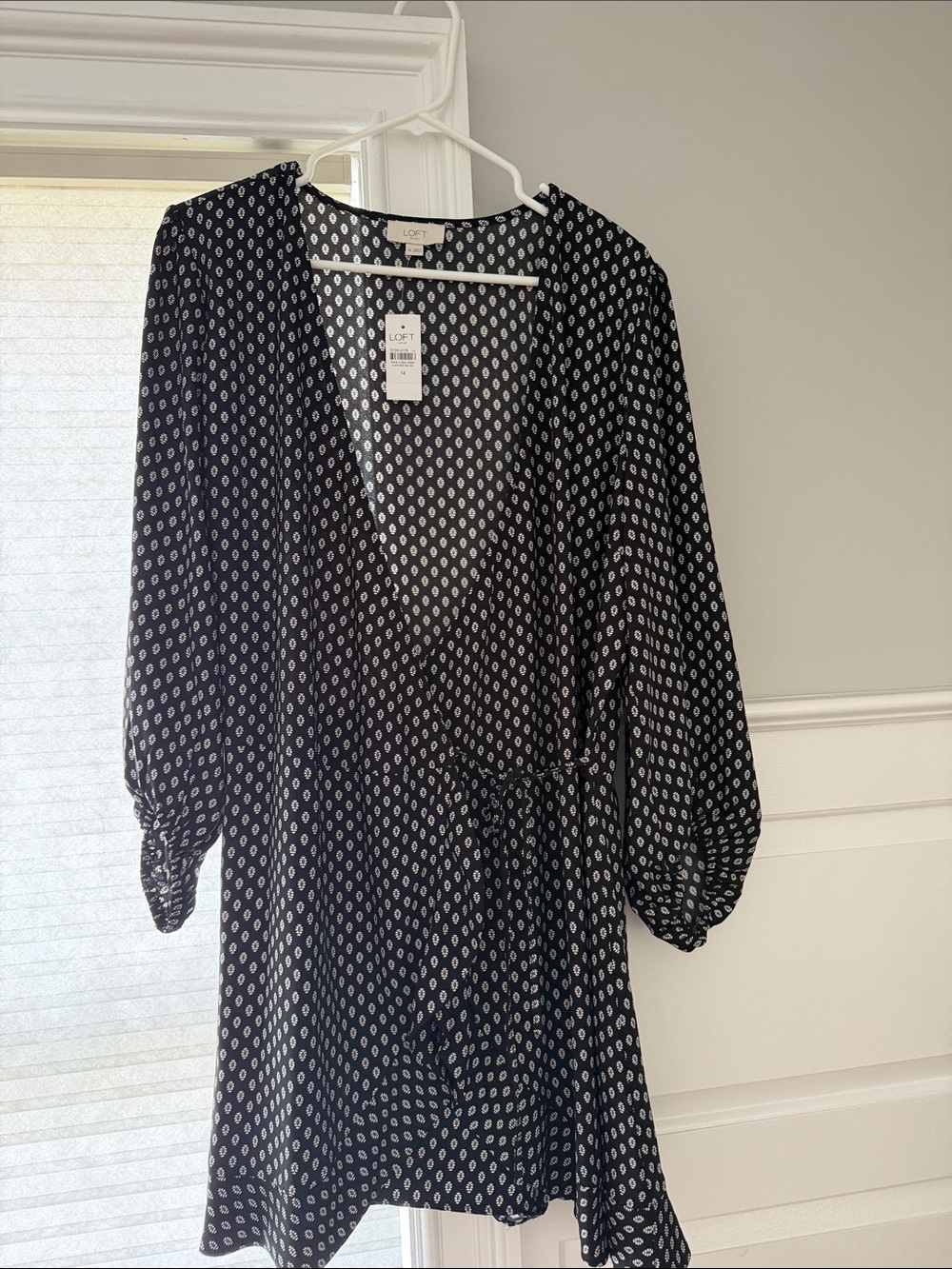 NWT LOFT Black and White Printed Mini Dress wrap style dress